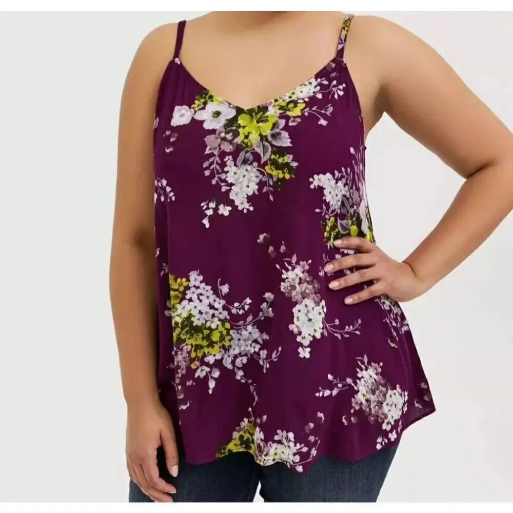 NWT Torrid 1X Tank Top Sophie Floral Crinkle Gauze Cami Purple